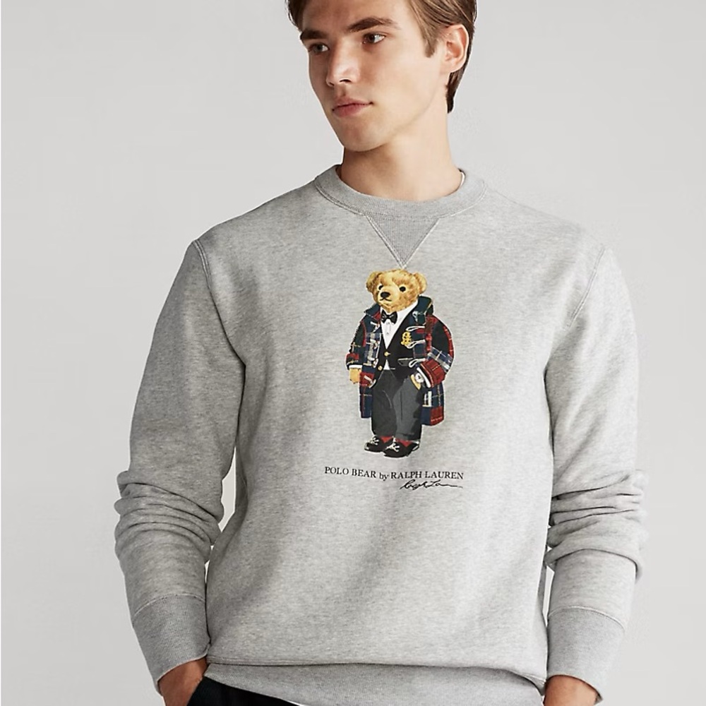 Polo by Ralph Lauren Light Gray Bear , cut crew neck sweatshirt